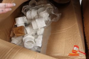 444 · BOX OF ASSORTED PVC MALE FEMALE ADAPTERS