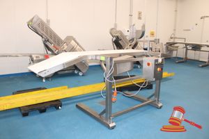 8 · STAINLESS STEEL SLICER TO MULTIVAC FEED ON CONVEYOR. 3 PHASE (PLUG). MOBILE - 1 DIRECTIONAL. APPROX 3500 X 1350 X H1500MM. BELT WIDTH APPROX 560MM. NOTE: REMOVED FROM SERVICE 24TH JULY 2026