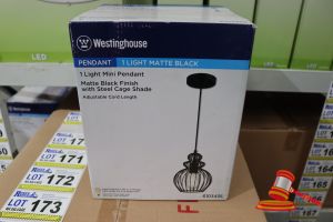 171 · WESTINGHOUSE MINI PENDANT LIGHT, MATTE BLACK FINISH WITH STEEL CAGE SHADE, ADJUSTABLE CORD LENGTH UP TO 50", HEIGHT: 61.12", DIAMETER: 7.80", CODE: 6103435
