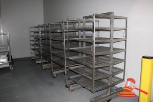 5 X Assorted Stainless 5/6 Tier Mobile Drying Racks With Stainless Steel Mesh Shelves. Approx 990-1030 X 1010 X H1960mm