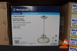 306 · WESTINGHOUSE LIGHT PENDANT, CHROME FINISH WITH CLEAR GLASS, ADJUSTABLE CORD LENGTH UP TO 50", HEIGHT: 58.88", DIAMETER: 9.41", CODE: 6345835
