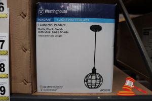 Westinghouse Mini Pendant Light, Matte Black Finish With Steel Cage Shade, Adjustable Cord Length Up To 50:, Height: 58", Diameter: 8", Code: 6105035