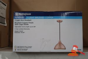 131 · WESTINGHOUSE MINI PENDANT LIGHT, BRUSHED COPPER FINISH WITH CAGE SHADE, ADJUSTABLE CORD LENGTH UP TO 50", HEIGHT: 59.65", DIAMETER: 10.04", CODE: 6103935