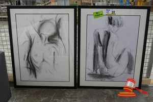 22 · 2 X FRAMED FIGURE DRAWINGS, BLACK AND WHITE, APPROX; 740MM W X 960MM H, SOME MARKS