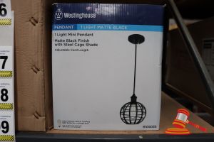 Westinghouse Mini Pendant Light, Matte Black Finish With Steel Cage Shade, Adjustable Cord Length Up To 50:, Height: 58", Diameter: 8", Code: 6105035