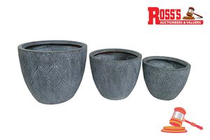 Matching set of 3 Metal Planters - Sizes: 31 x 30 cm, 38 x 36 cm, 48 x 46 cm, RRP $310 Create a stylish designer display from the Honeycomb Planter range, featuring a rounded planter with a honeycomb texture in metallic finish, this range brings a clean, contemporary look to homes, patios, courtyards, entryways and landscaped spaces. Constructed from lightweight fibreglass-clay construction, it combines practical lightweight handling with a premium look. It is designed for indoor and outdoor use