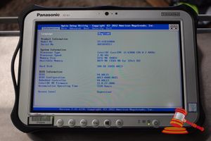 27 · PANASONIC FZ-G1 TOUGHPAD, INTEL CORE i5 6300U 2.40GHZ CPU, 8GB RAM, 500GB SSD / NO OS, PEELING RUBBER EDGING, 7220 HOURS, SN:8ATSA94917 / AN:ITT23244, UNTESTED ( NO CHARGER / SOME MARKS)