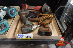 93 · MILWAUKEE ANGLE GRINDER, 2 X MAKITA IMPACT DRIVERS, MUWEI LITHIUM DRILL.