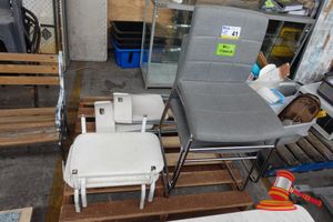 41 · ASSORTED CHAIRS, 2 X FABRIC CHAIRS WITH STAINLESS STEEL FRAME, APPROX; 380MM D X 430MM W X 760MM H, 2 X MINI BENCH SEATS, AND 2 FOLD OUT CHAIRS, SOME MARKS/GENERAL WEAR AND TEAR, ON A PALLET