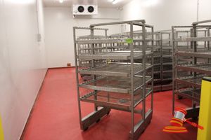 64 · 4 X STAINLESS STEEL 5 TIER MOBILE DRYING TROLLEYS WITH STAINLESS STEEL MESH SHELVES. APPROX 1030 X 1020 X H1950MM