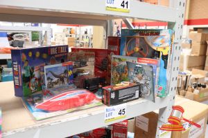 Bundle Of Toys Including: 1x Fire Ball Throw & Catch, 1x Game Super, 1x Jumbling Tower, 1x Flashing Catch Game, Puzzles, Centy Cars, Action Figure, All Unopened