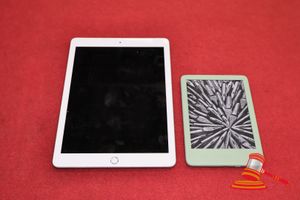 5 · 1 X APPLE IPAD, 6TH GEN MR732J/A, 128GB STORAGE, 1 X AMAZON KINDLE EREADER, MODEL: RS23CV (UNTESTED / SOME MARKS / NO CHARGER)