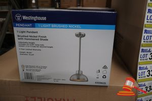 Westinghouse Light Pendant, Brushed Nickel Finish With Hammered Shade, Adjustable Height, Height: 38.50", Diameter: 10.24", Code: 6309635