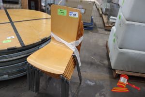 6 x CAFE CHAIRS. BLOND TIMBER SEATS WITH CHROME LEGS. NORMAL WEAR AND TEAR