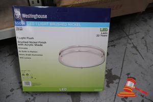 299 · WESTINGHOUSE LIGHT FLUSH, BRUSHED NICKEL FINISH WITH ACRYLIC SHADE, DIMMABLE, CODE: 6401235