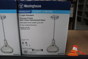 Westinghouse Pendant Light, Chrome Finish With Clear Hammered Glass, Adjustable Cord Length Up To 50", Height: 62.76", Diamter: 9.7", Code: 6328735