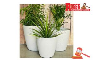 Matching set of 2 Cream Stone/Sparkling White/Cream Terrazzo Deep Bowl Lightweight Pots - Size: 45 x 30 cm each, RRP $220 Their low, rounded bowl profile is ideal for feature planting, succulents, herbs or compact shrubs. Made from lightweight composite material (50% stone, 45% high-density resin and 5% fiberglass). UV-treated for indoor or outdoor use, with drainage. A practical matching pair with the substantial look of stone without the weight.