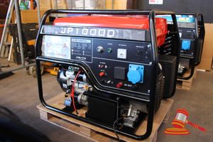 2 · ENERGYA TECHNOLOGIES, GENERATOR SET, JP10000, 4 STROKE GASOLINE, RATED POWER 10KW, PEAK POWER 11KW, RATED VOLTAGE 240V @50hz, 1 PHASE, DC OUT 12V, ELECTRIC START WITH KEY, VOLTMETER, BREAKER, BATTERY INCLUDED, ON FRAME WITH WHEELS, RED COLOUR