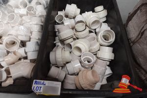 Box Of Assorted Pvc Pressure Barrel Unions Of Assorted Sizes And Make Adapters Of Various Sizes