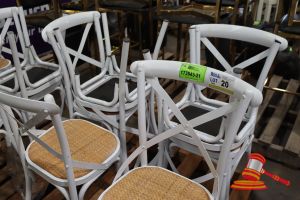 6 X Cross-Back Chairs, White Painted Frame, Rattan Seats, Approx 900mm Height, On Pallets