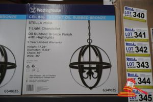 Westinghouse 3 Light Chandelier, Oil Rubbed Bronze Finish With Highlights, Height: 17.28", Diameter: 15.04", Chain: 36", Wire: 36", Code: 63418535