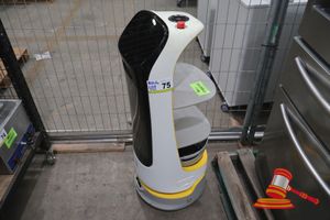 75 · PUDU KETTYBOT PNT DELIVERY ROBOT - SERIAL:10070000011. FEATURES AI VOICE INTERACTION, MULTIPLE DELIVERY MODES, AUTOMATIC RECHARGING, 18.5 INCH AD DISPLAY, THE UNIT REQUIRES CUSTOMER PROGRAMMING PRIOR TO DELIVERY AND THAT AN ADDITIONAL COSTS MAY APPLY, MULTIPLE TABLES, WHITE FINISH, SUPERIOR MOBILITY, GREETING & ESCORTING, 10 AMP 1 PHASE, 435MM W X 450MM D X 1120MM H, 38KG (753740)