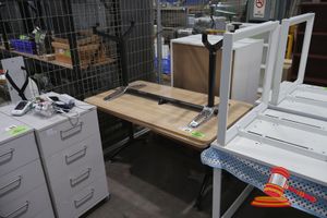 21 · 2 X DESK, TIMBER TOP WITH BLACK METAL FRAME, L1400 X W800 X H710 (SOME MARKS)