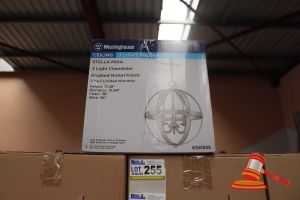 258 · WESTINGHOUSE 3 LIGHT CHANDELIER, BRUSHED NICKEL FINISH, HEIGHT: 17.28", DIAMETER: 15.14", CHAIN: 36", WIRE: 36", CODE: 6341935
