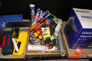 Tray Of Assorted Tools Including Screwdriver Set, Welders Hammer, Adjustable Wrenches, Milwaukee Cutting Aviation Snips, Heavy Duty Chain, Adjustable Strap Wrench, Selleys No More Gaps, Countersink Drill Bit Set