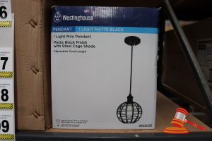 Westinghouse Mini Pendant Light, Matte Black Finish With Steel Cage Shade, Adjustable Cord Length Up To 50:, Height: 58", Diameter: 8", Code: 6105035
