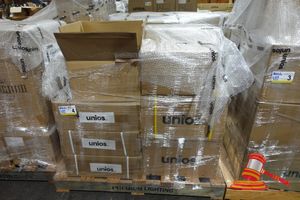 4 · APPROX 12 X BOXES, UNIOS BRAND, INCLUDES: DIAMOND 100W FLOODLIGHT MODEL: DFLO0150.MB40.F, VEGA OPEN FACE OUTDOOR LIGHT 14W MODEL: VEGA0014.TS40.F, VEGA 14W OUTDOOR LIGHT MODEL: VEGA0014.TS30.F, ORI ONE 3W FIXED WALL LIGHT MODEL: ORIW0003.TW30.F, VARIOUS OTHERS (POSS UNUSED, BOXED)