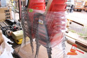 57 · 18 PLASTIC CHAIRS WITH METAL LEGS, 16 RED, 1 YELLOW, 1 BLACK ALL ON A PALLET
