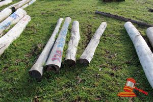 320 · BUNDLE OF 4 X JARRAH STRAINER POST LOGS, 2 @ 2.4, 2 @ 1.8M LONG, ALL 200mm DIAMETER