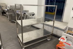 145 · STAINLESS STEEL 3 TIER MOBILE SHELVING UNIT. APPROX 1400 X 620 X H1580MM ADDED TO ITEM 96