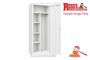 375 · ONE-DOOR STORAGE ROBE FLATPACK WITH 4x ADJUSTABLE SHELVES, 1x HANGING RAIL, COMBINATION LOCK, COLOUR: WHITE, DIMENSIONS: 1850 x 500 x 500mm