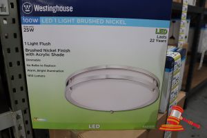 Westinghouse Led Flush Light, Brushed Nickle Finish With Acrylic Shade, Dimmable, Height: 3.5", Diamter: 15.75", 100w, Code: 6401235