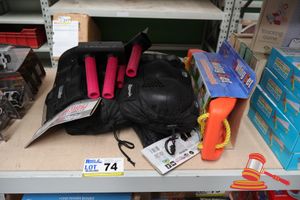 74 · BUNDLE OF TOYS INCLUDING: 4x SKATING PROTECTOR PADS, 2x VENOM GRIPS AND 1x SWING SET, ALL UNOPENED