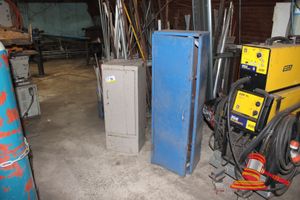 2 X Steel Storage Cabinets. 1 X Grey (With Key And Mail Box Opening) - Approx 400 X 300 X H1000mm, 1 X Blue (Lockable) Approx 460 X 3000 X H1350mm