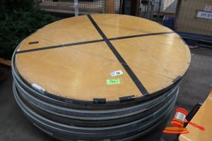 11 X 1800mm Round Banquet Tables. Metal Frame With Fold Up Legs. Assorted Normal Wear And Tear Condition