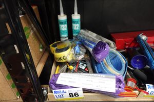 Assorted Hand Tools And Tie Down Equipment Including 2 X Dowsil 732 Silicone Sealant, Wrenches, Screwdrivers, Utility Knives, Pliers, Ratchet Straps, Webbing Straps With Hooks, Round Slings, Carabiners (Some Marks)