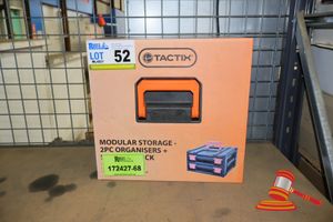 1 X Tactix Modular Storage, 2pc Organisers + Storage Rack, Wall Mountable, 9 Compartments Per Organiser, Poss Unused (Boxed)