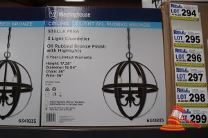 295 · WESTINGHOUSE 3 LIGHT CHANDELIER, OIL RUBBED BRONZE FINISH WITH HIGHLIGHTS, HEIGHT: 17.28", DIAMETER: 15.04", CHAIN: 36", WIRE: 36", CODE: 6341835