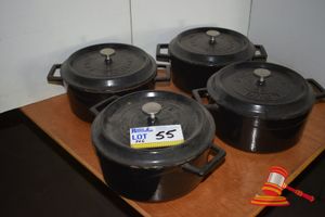 55 · Lot of 4 LAVA Cast Iron Casserole Dishes with Lids, Size 4.5 Litre, 240mmDia, 115mm High RRP each $210.00