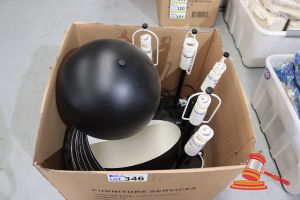 346 · BOX OF LIGHTS WITH SHADES, UNTESTED