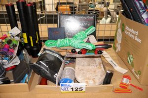 Tray Of Assorted Items Including Hand Held Food Smoker, Cigar Cutter, Gas Lighter, Gardening Tools, Yoga Muscle Stretcher, Marble Trays, Tie Down Straps And Sundry Items