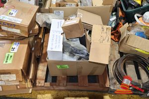 Assorted Electrical Goods, Includes Motherboards, Power Supplies, 1kb Ram, Various Others, In A Box