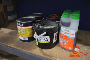 33 · 2 X DULUX 4 LITRE METAL SHIELD PAINT, 1 X RESIN, 4 LITRE THINNERS, 4 X 1 LITRE WEED MASTER DUO, POSS UNUSED