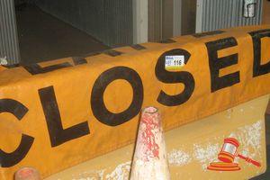 Plastic Road Barrier And Safety Cones And Lane Closed Sign