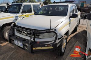 2014 Volkswagen Amarok Utility White, 4 x 4, Manual, Air Conditioning, P/Steering, Diesel, Reg #: 1EUV408, Expiry: 1/5/2027 ODO: 213,161 Kms Showing On Clock Eng #: CNE044918, VIN: WV1ZZZ2HZDA064171 Features: Bullbar, Fire Extinguisher, Black Duck Seat Covers. (*Key # 195), (WP # 4716*) Condition: **Turns Over Won't Start - Tow Truck Required, Mechanical Condition Unknown, Stone Chips To Bonnet, Paint Damage.** Panel: FAIR, Paint: POOR, Glass: FAIR, Tyres: FAIR Dash: FAIR, Upholstery: FAIR, Floo
