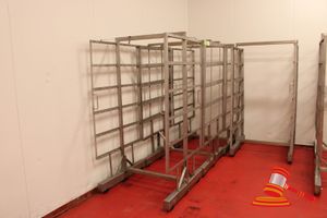 78 · 4 X STAINLESS STEEL 6 TIER MOBILE HANGING/DRYING TROLLEYS. APPROX 1000 X 1000 X H1970MM